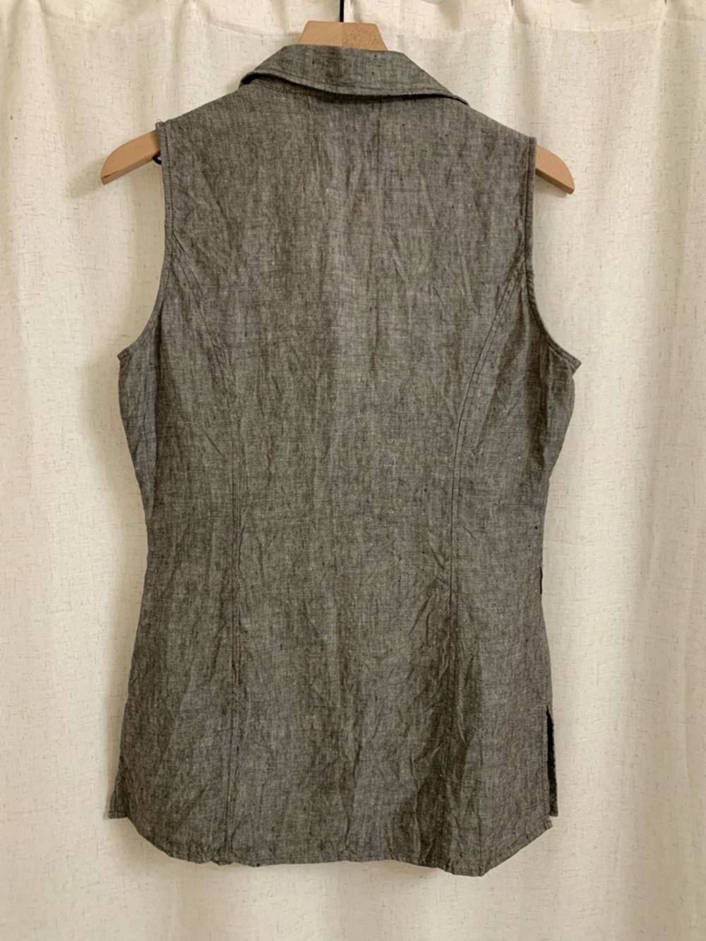 One Touch Germany 100% Linen Y2K Sleeveless Button Front Grey Long Top Size 38 - Picture 4 of 9